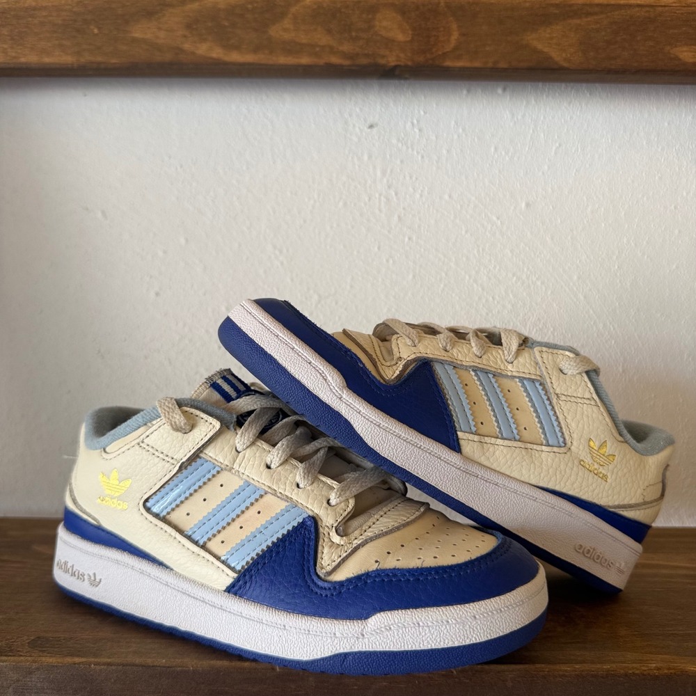 Adidas Originals Forum Low Kids Cream Royal Blue Leather Sneakers Shoes